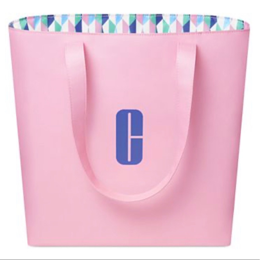 2/$25 Clinique Pink Geometric Tote Travel Bag